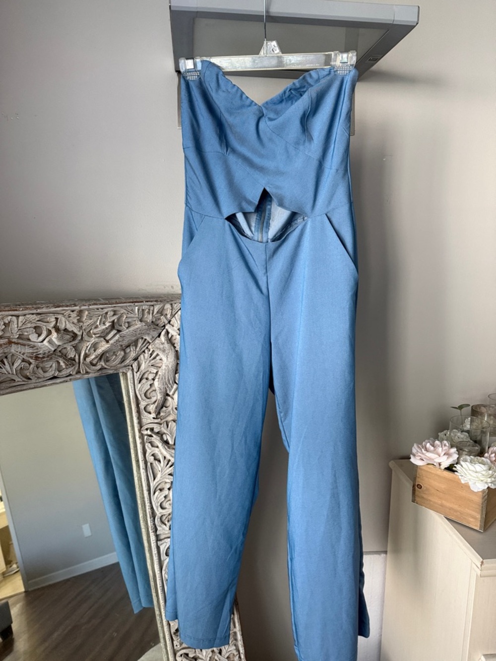 Strapless Cutout Jumpsuit in Slate Blue